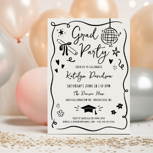Invitation Photo de fête de fin d'études dessinée à la main a