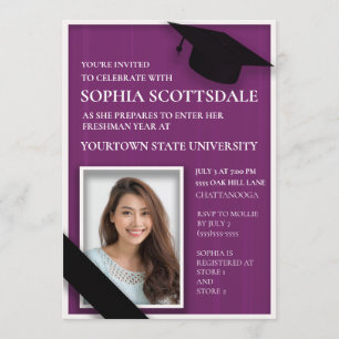 Invitation Photo de fête de malle universitaire violette
