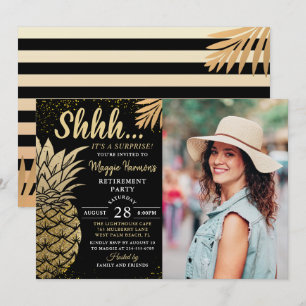 Invitation Photo de fête de retraite surprise Golden Pineappl