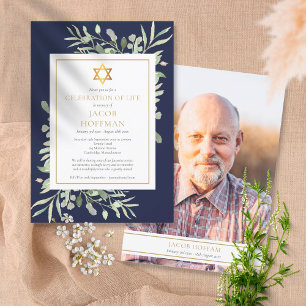 Invitation Photo de feuillage bleu marine pour célébration ju