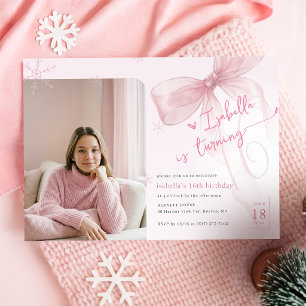 Invitation Photo de Fille aux Nœuds Rose Tendances d'Hiver 16
