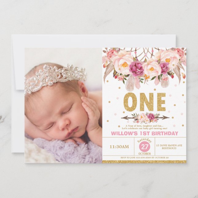 Invitation Photo de fille d'anniversaire de receveur rêveur (Devant)