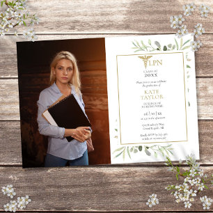 Invitation Photo de fin d'études d'infirmière LPN avec feuill