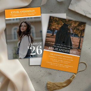Invitation Photo de fin d'études supérieures moderne orange