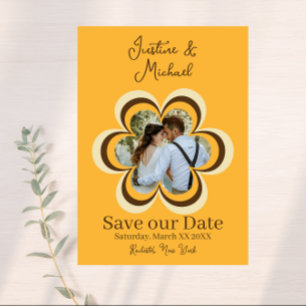 Invitation Photo de fleur orange rétro pour mariage, Enregist