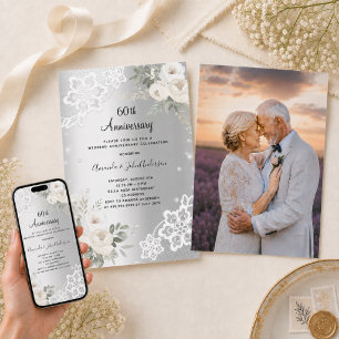 Invitation Photo de fleurs argentées pour les 60 ans de maria