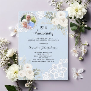 Invitation Photo de fleurs blanches bleues pour 25 ans de mar