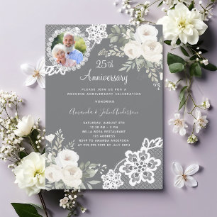 Invitation Photo de fleurs blanches grises pour 25 ans de mar