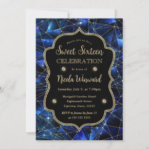 Invitation Photo de Galaxy Sweet Sixteen Crystal Blue Midnigh