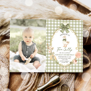 Invitation Photo de Gingham Two Silly Goose pour le 2e annive