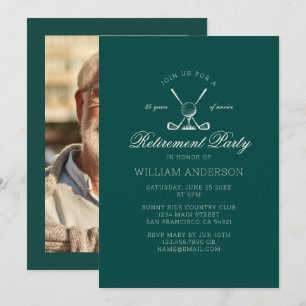 Invitation Photo de golf vert de fête de retraite élégante cl