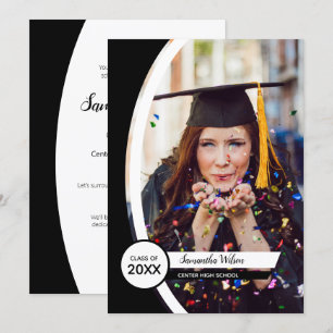 Invitation Photo de graduation de Black Curved Frame