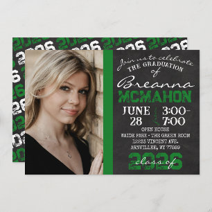 Invitation Photo de graduation du tableau noir et vert