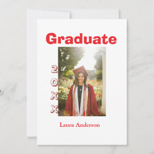 Invitation Photo de graduation en gras rouge avec nom et text