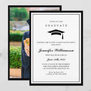 Invitation Photo de graduation en noir et blanc classique