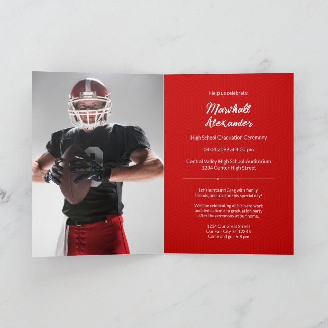 Invitation Photo de graduation géométrique rouge (Intérieur)