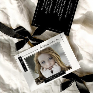 Invitation Photo de graduation minimale en noir et blanc