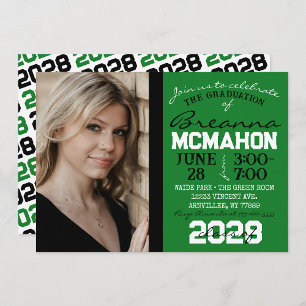 Invitation photo de graduation verte, noire et bla