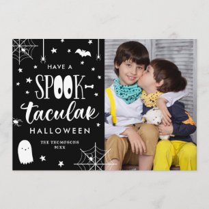 Invitation Photo de Halloween Spooktacular noir et blanc mign
