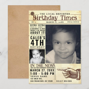Invitation Photo de journal ancien rétro vintage anniversaire