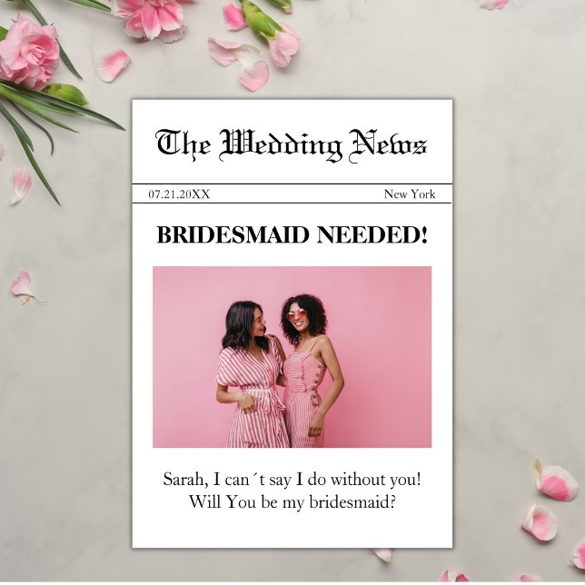 Invitation Photo de journal Be My Bridesmaid Proposition Card (bridesmaid proposal newspaper style will you be my bridesmaid card elegant)