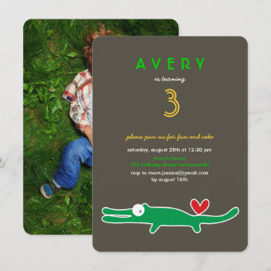 Invitation Photo de joyeux anniversaire enfant alligator vert