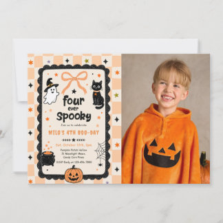 Invitation Photo de joyeux anniversaire Halloween Gingham Fou