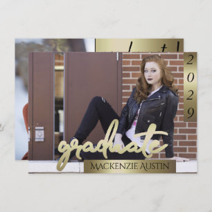 Invitation Photo de la 2e année   Gold Script Elegant Grad