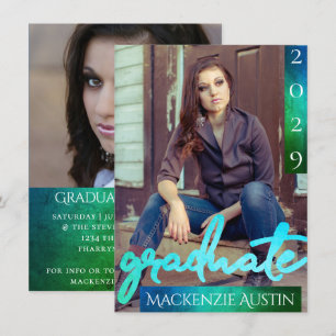 Invitation Photo de la 2e année   Ombre Script Dark Blue Keep