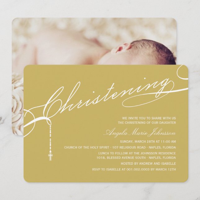 Invitation Photo de la Croix d'or de Christening Scripts (Devant / Derrière)