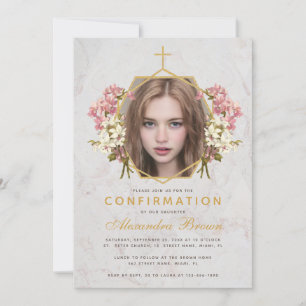 Invitation Photo de la demoiselle de confirmation avec des or