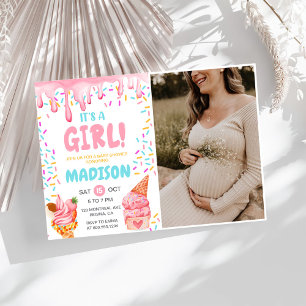 Invitation Photo de la fête Baby shower de la fille de crème 