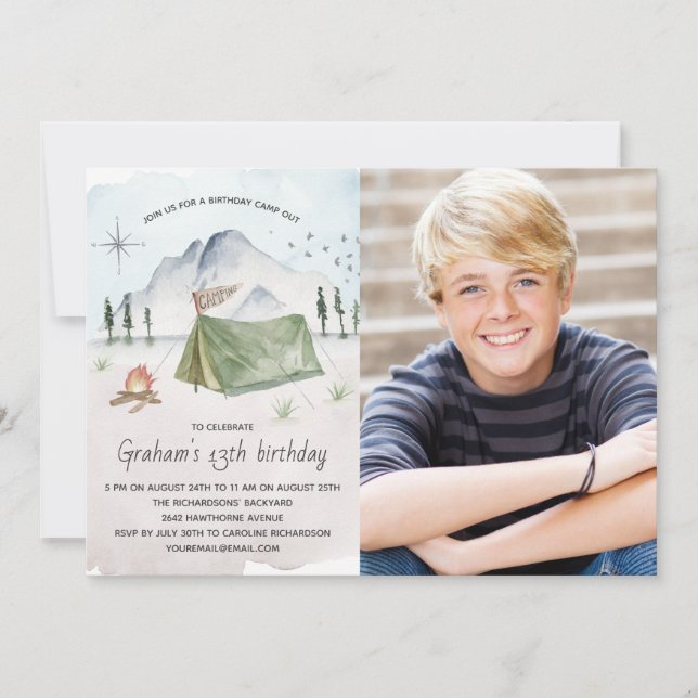 Invitation Photo de la fête d'anniversaire de Camp Out (Devant)