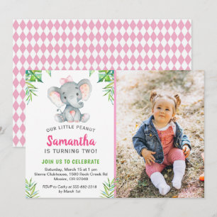 Invitation Photo de la fête d'anniversaire de l'éléphante Lit