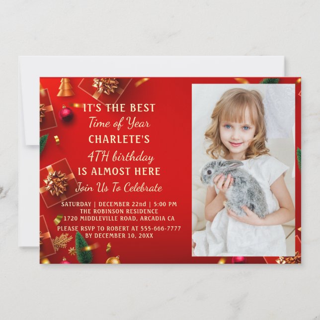 Invitation photo de la fête d'anniversaire de Noël (Devant)