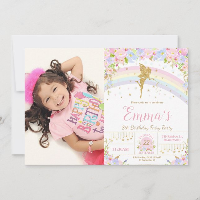 Invitation Photo de la fête d'anniversaire de Rainbow Fairy (Devant)
