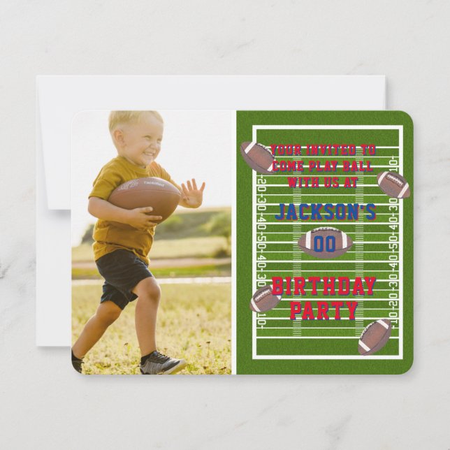 Invitation Photo de la fête d'anniversaire du football améric (Devant)