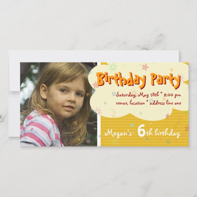 Invitation photo de la fête d'anniversaire orange  (Devant)