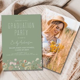Invitation Photo de la fête de Fleur sauvage Sage Green