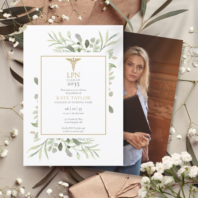 Invitation Photo de la fête de graduation de LPN Nurse Green (LPN Nurse Greenery Graduation Party Photo Invitation)