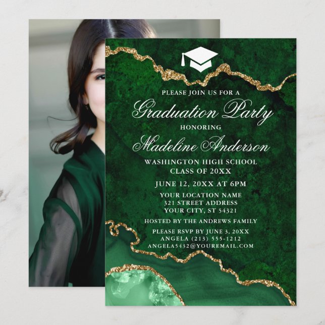 Invitation Photo de la fête de graduation en marbre vert aqua (Devant / Derrière)