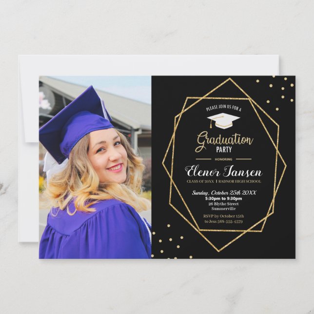 Invitation Photo de la Fête de graduation géométrique de l'or (Devant)