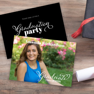 Invitation Photo de la fête de graduation noire et blanche