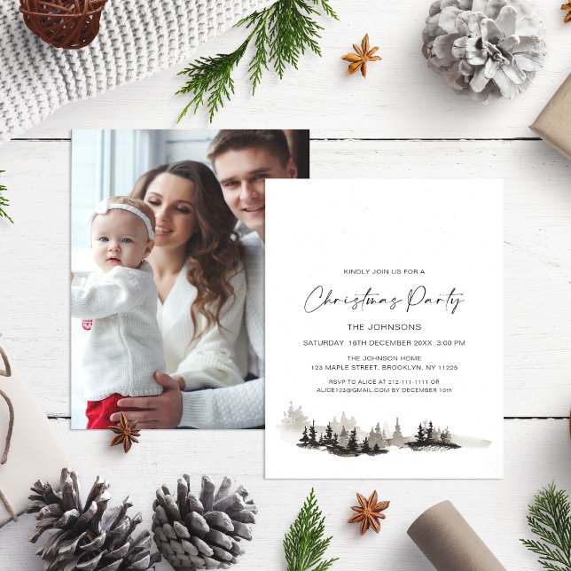 Invitation photo de la fête de Noël d'hiver monoch (Créateur téléchargé)