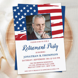 Invitation Photo de la fête de retraite militaire Drapeau amé