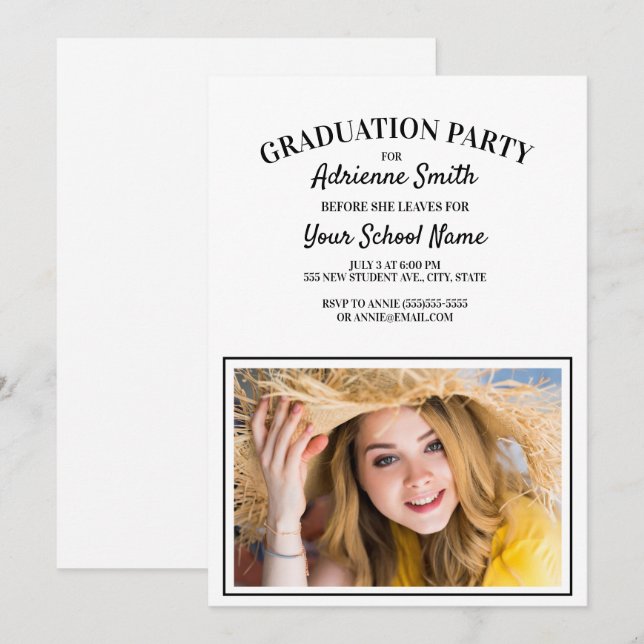 Invitation Photo de la fête du collège White Graduation (Devant / Derrière)