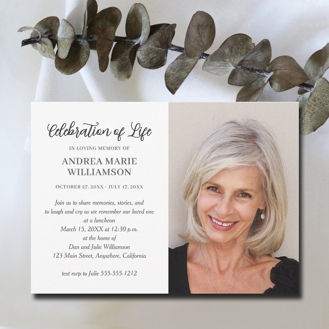 Invitation Photo de la fête moderne de la vie (Elegant funeral Celebration of Life photo invitations, PRINTED and/or INSTANT DOWNLOAD)