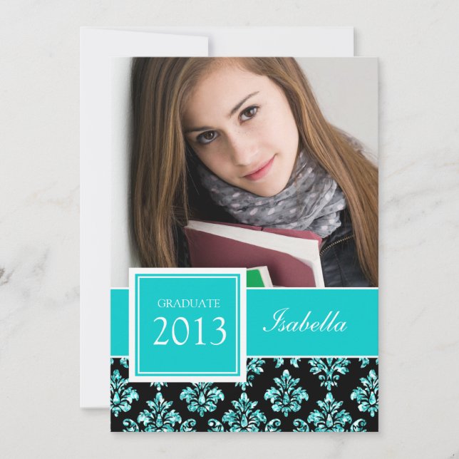 INVITATION PHOTO DE LA JEUNE PARTIES SCINTILLANT TURQUOISE DA (Devant)