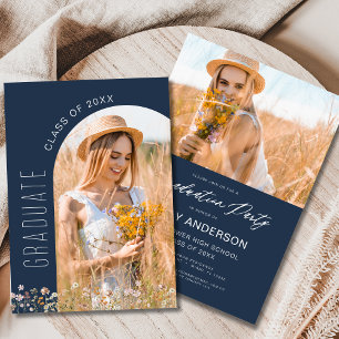 Invitation Photo de la Marine Blue Fleur sauvage Graduation P