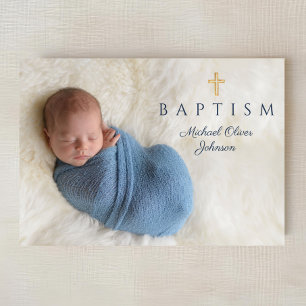 Invitation Photo de la marine Blue Religion Cross Boy Baptism